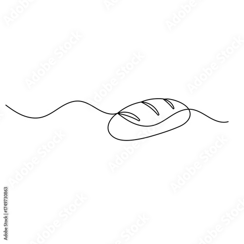 Long loaf bread icon  continuous one line drawing  outline vector illustration