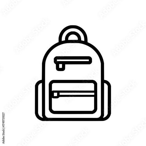 Illustration of a backpack with a top handle and two zippered compartments in a minimalist outline style