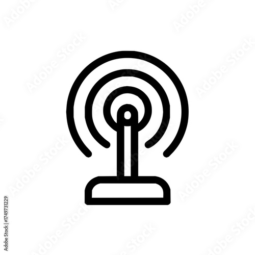 Simple black outline drawing of a wifi signal tower with three concentric circles emanating from it
