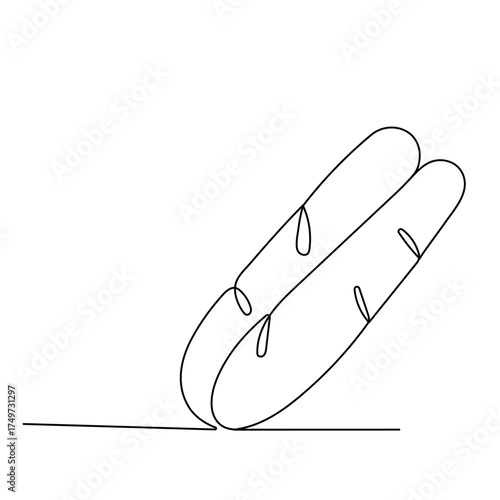 Long loaf bread icon  continuous one line drawing  outline vector illustration
