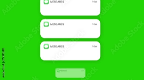 New Message Notification Pop-Up Animation on Green Screen, Modern Chat Alert UI Motion Design Template	