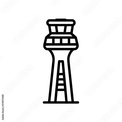 Aviation control tower icon with a distinctive observation deck and a central support structure design