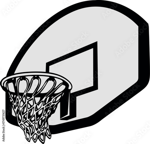 Bold Basketball Hoop Icon with Net and Backboard – Sports League Logo and Athletic Game Vector Graphic