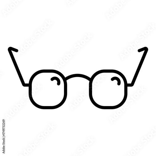 Clean, minimal stroke illustration representing round, modern sunglasses. Outline design, suitable for lightweight interfaces and elegant branding. Simple geometric shape, easily scalable graphic elem