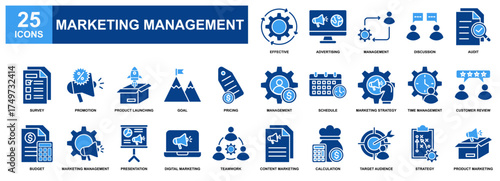 Marketing Management icon set collection. Containing design Effective, Survey, Budget, Customer Review, Marketing Strategy