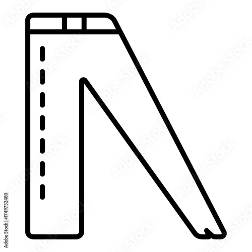 Straightforward, geometrical stroke graphic representing trousers, with clear lines marking the waistband and side seam. Outline style, appropriate for sleek interfaces dealing with fashion inventory,