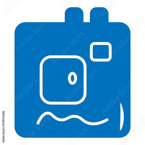 Vast, square-shaped blue figure symbolizing a photography device or simple instant camera. Visual mark is essential for memory logging, photo taking functions, or digital media galleries. Powerful pic