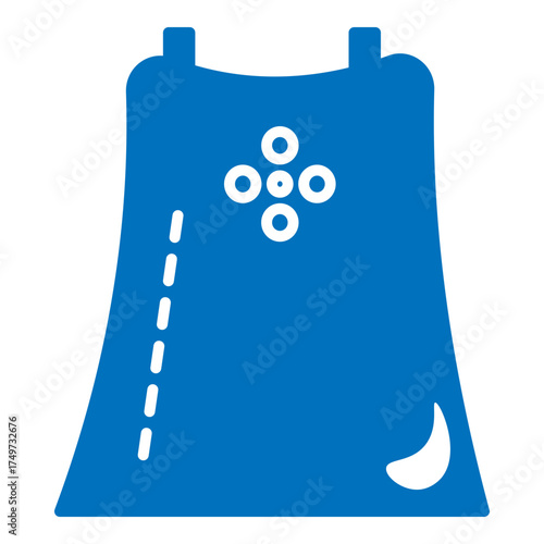Vivid, deeply-saturated blue portrayal of a simple, sleeveless garment featuring decorative buttons or studs on the chest. Visual mark strongly represents women's clothing, suitable for e-commerce, di