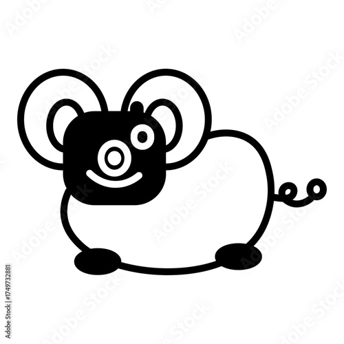 Playful, plump silhouette depicting a stylized mouse or hamster with large ears and a curled tail. Visual mark suggests children's games, fun navigation, or mascot branding. Powerful symbol for cute a