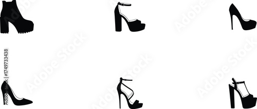 shoe silhouette collection featuring platform heels and pumps for fashion branding stylish apparel and design use