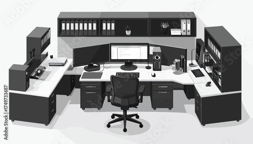 Hybrid Work Workspace Modern Office Desk Setup Design for Remote and In-Office Employees