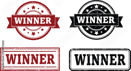 winner stamp collection with bold typography celebrating achievement awards and recognition design project concepts
