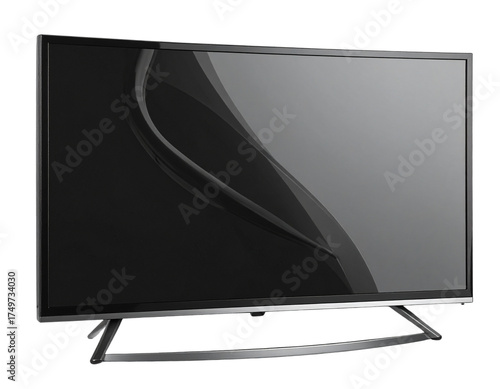 Curved Television on Minimal Stand, Three-Quarter Angle, isolated on transparent background