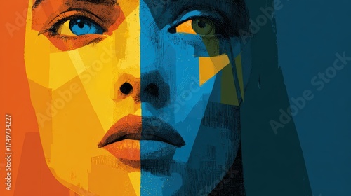 Abstract Portrait with Bold Colors and Geometric Shapes