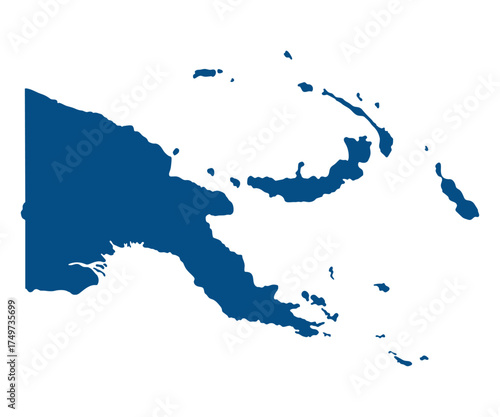 Papua New Guinea map. Map of Papua New Guinea in blue color