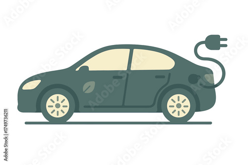 Electric vehicle charging station side view with green energy symbol