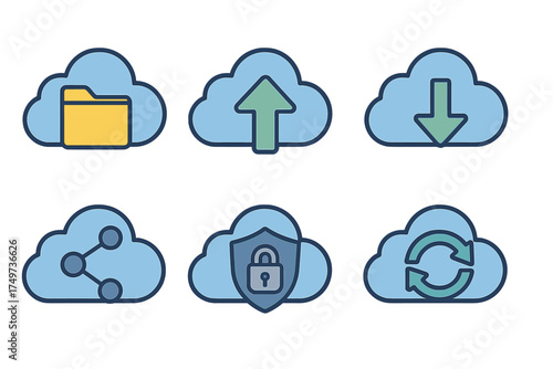 Cloud service icons for data storage and security functions