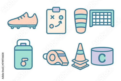 Colorful icons for soccer and general sports coaching equipment