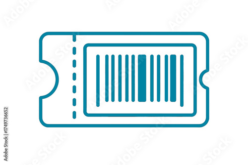 Minimalist ticket icon featuring barcode outline and perforated edge detail