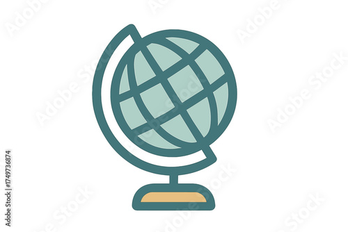 Minimalist desktop globe icon with meridian lines and base stand