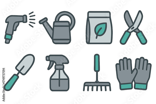 Assortment of essential gardening tools and supplies for planting and maintenance tasks