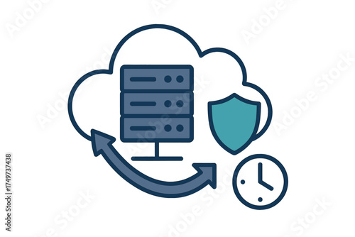Cloud server data backup and security time cycle icon