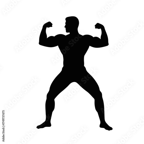 Strong man flexing muscles in silhouette representing strength concept of International Men's Day  