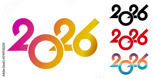 Set of 2026 number design template. Colorful gradient of 2026 Happy New Year logo text design. Collection of 2026 Christmas festive stickers. Vector illustration isolated on white background