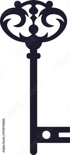 Ornate antique skeleton key silhouette representing access and mystery