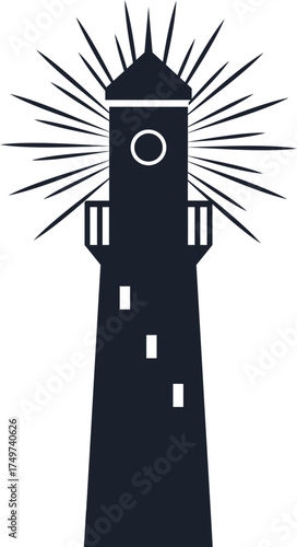 Lighthouse emitting guiding light as marine iconic symbol