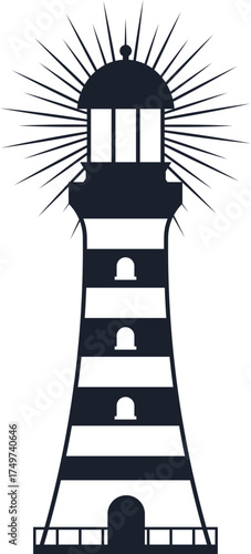 Striped lighthouse beacon vector emitting radiant light
