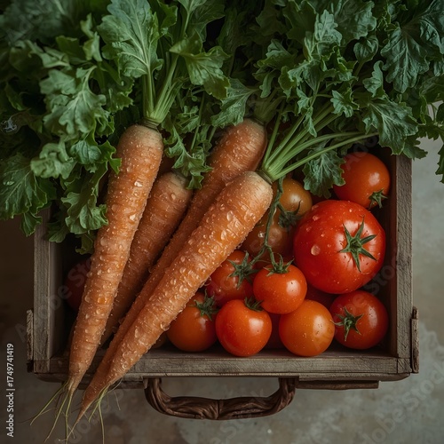 fresh vegetables on a wooden Box