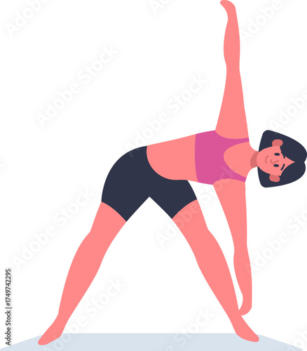 Woman doing yoga triangle pose exercising workout