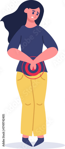 Woman experiencing painful period cramps or stomach ache