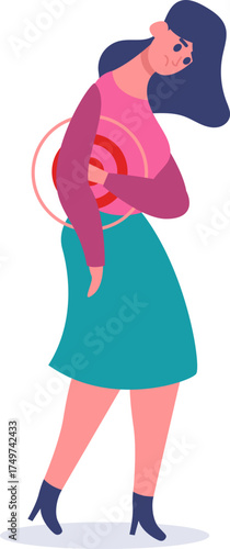 Woman suffering lower back pain holding her back