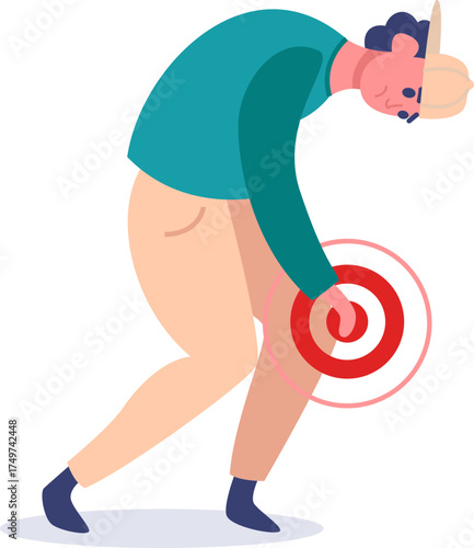 Person feeling knee pain, health problem concept