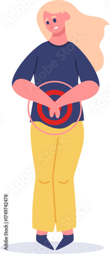 Woman feeling stomach pain or menstrual cramps