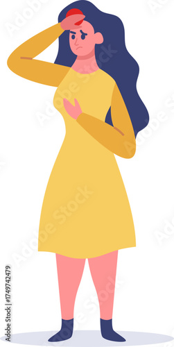 Woman experiencing headache, migraine, pain, and stress
