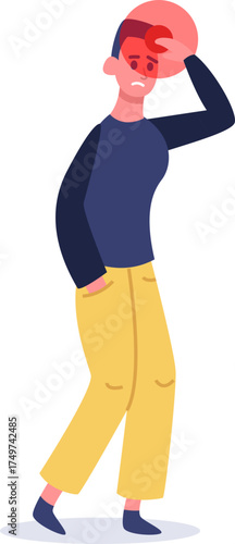 Young person experiencing headache pain and migraine