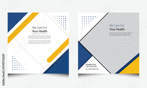 We care for your health social media post template isolated on white background with modern and minimalist design concept