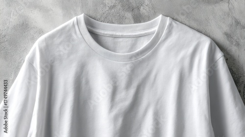 Round neck T-shirt flat lay mockup with smooth wrinkles and soft lighting, light neutral background, simple fashion concept