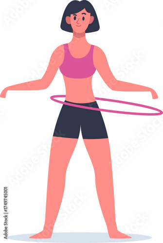 Woman exercising with hula hoop during fitness workout