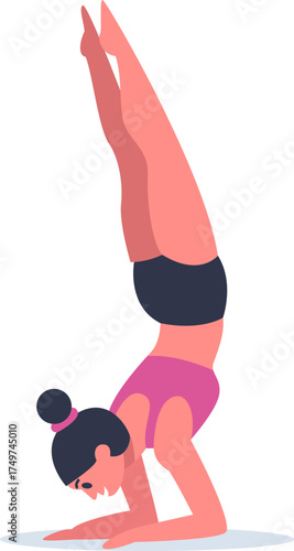 Woman exercising handstand for fitness and balance illustration