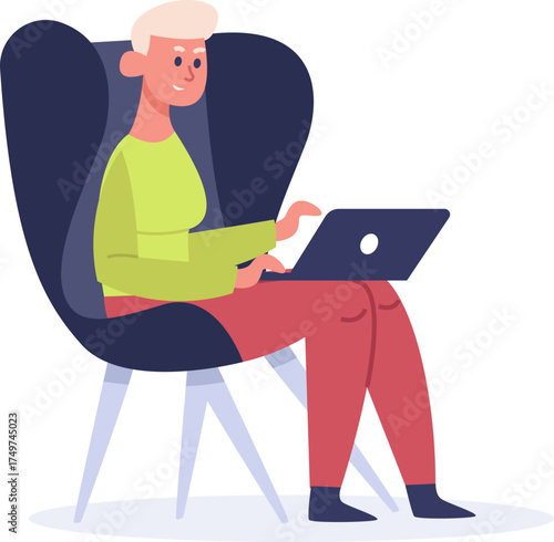 Person working on laptop sitting in armchair