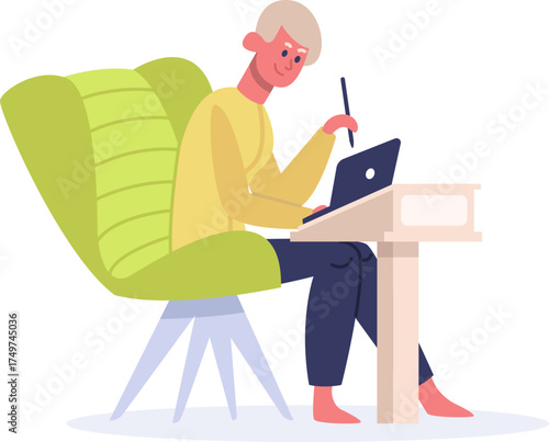 Man drawing digital illustration using graphics tablet