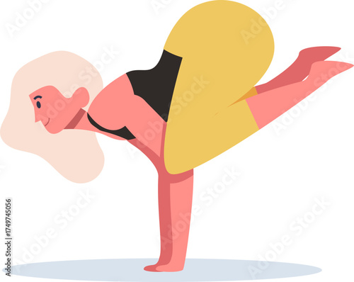 Woman balancing in half moon yoga pose illustration