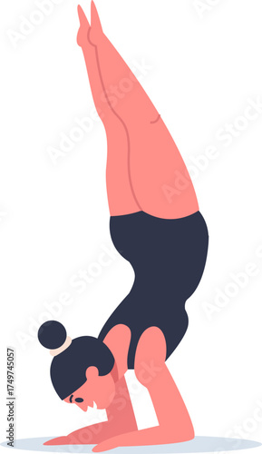 Woman balancing handstand in yoga exercise illustration