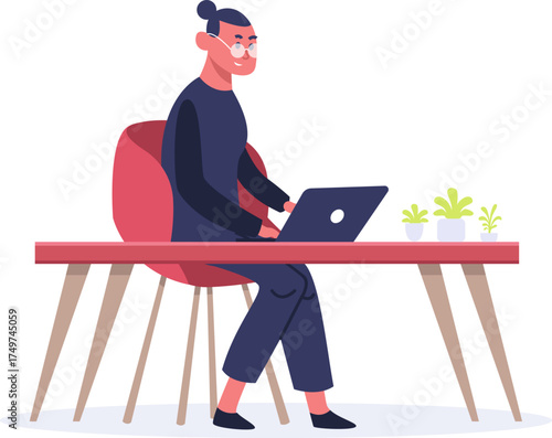 Freelancer working with laptop at home office desk