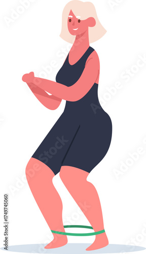 Woman squatting with resistance band exercising for fitness