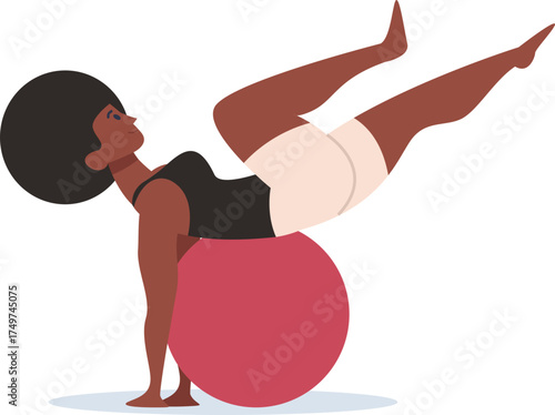 Woman exercising on stability ball, promoting fitness